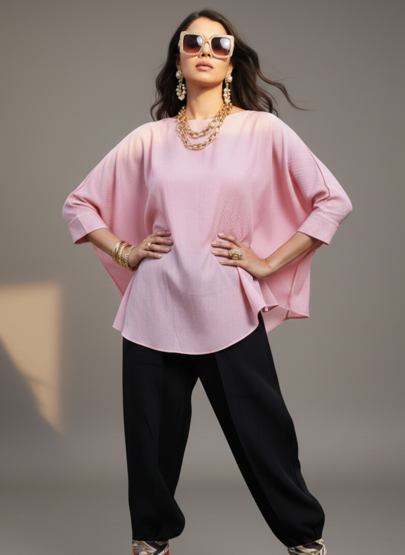 Assymetrical Top I Corn Fabric I Pink I Moon N Lotus