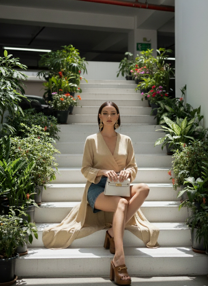 High Low Kimono Wrap I Rose Fabric I Gold I Moon N Lotus