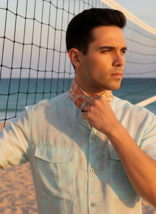 Hawaiian Shirt I  Rose Fabric I Mint I Moon N Lotus