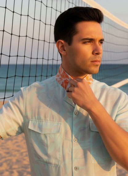 Hawaiian Shirt I  Rose Fabric I Mint I Moon N Lotus