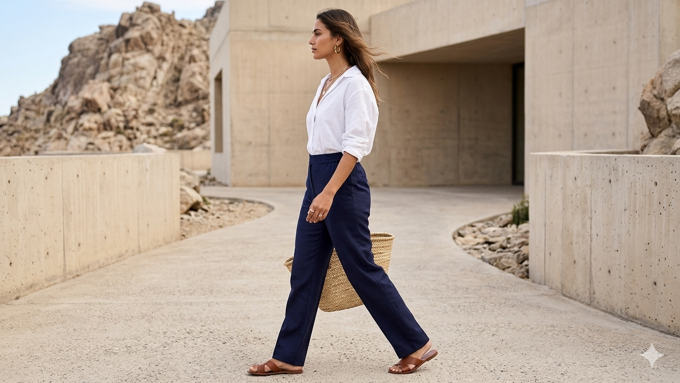 Navy Wide Leg Pants | Rose Fabric | Moon N Lotus