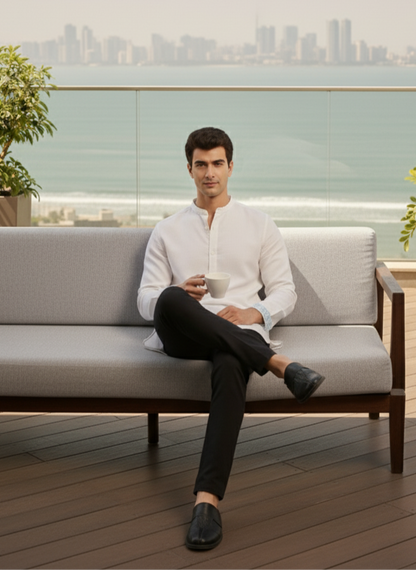 Kurta Shirt I Bamboo fabric I white I Moon N Lotus