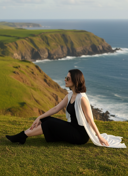 Sleveless Shrug I Orange Fabric I White | Moon N Lotus