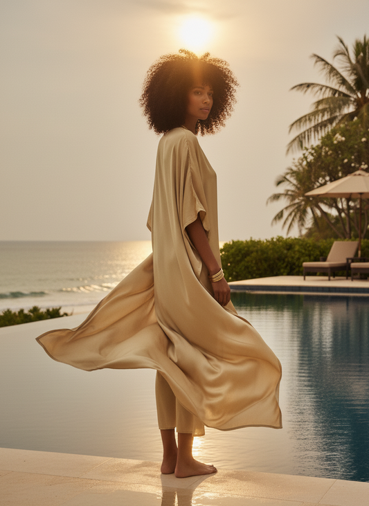 Mid Kaftan I Rose Fabric I Gold | Moon N Lotus