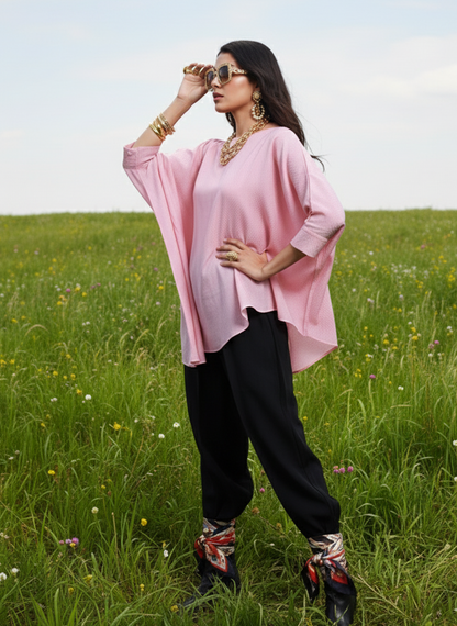 Assymetrical Top I Corn Fabric I Pink I Moon N Lotus