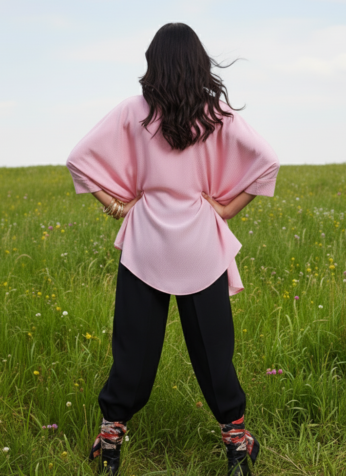 Assymetrical Top I Corn Fabric I Pink I Moon N Lotus