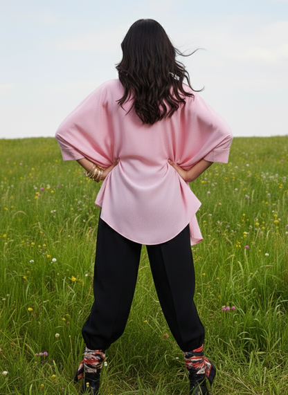 Assymetrical Top I Corn Fabric I Pink I Moon N Lotus