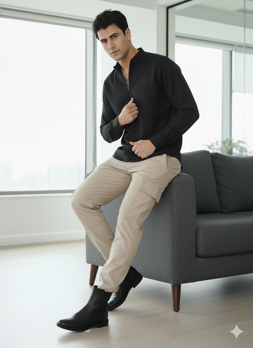 Casual Kurta I Cotton Hemp fabric I Black I Moon N Lotus