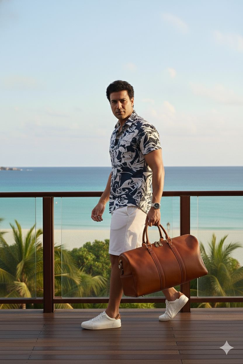 Hawaiian Shirt I  Rose Fabric I Navy I Moon N Lotus