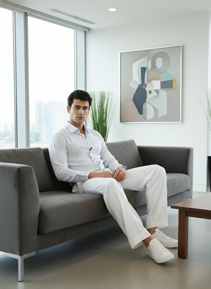 Slim Fit Shirt I Cotton Hemp Fabric I Stripe I Moon N Lotus