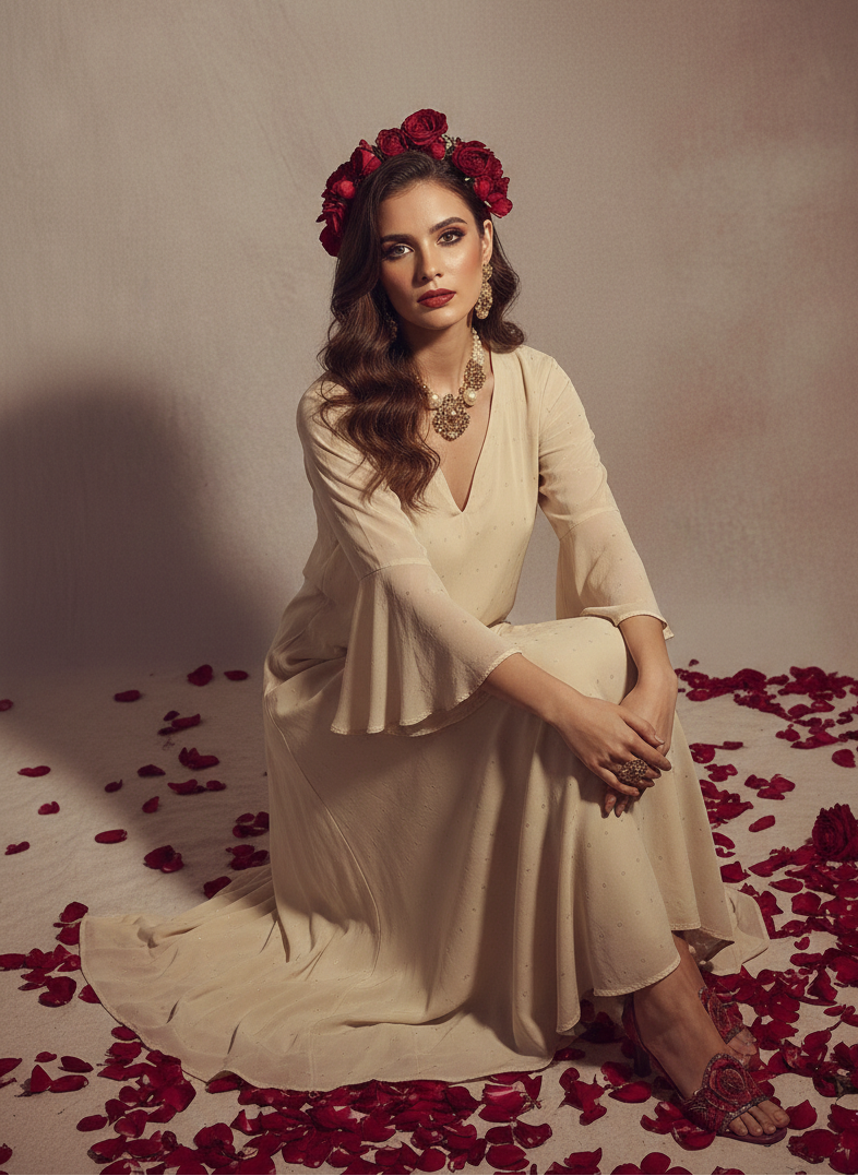 Polka kurta dress I Rose Fabric I Gold I Polka | Moon N Lotus