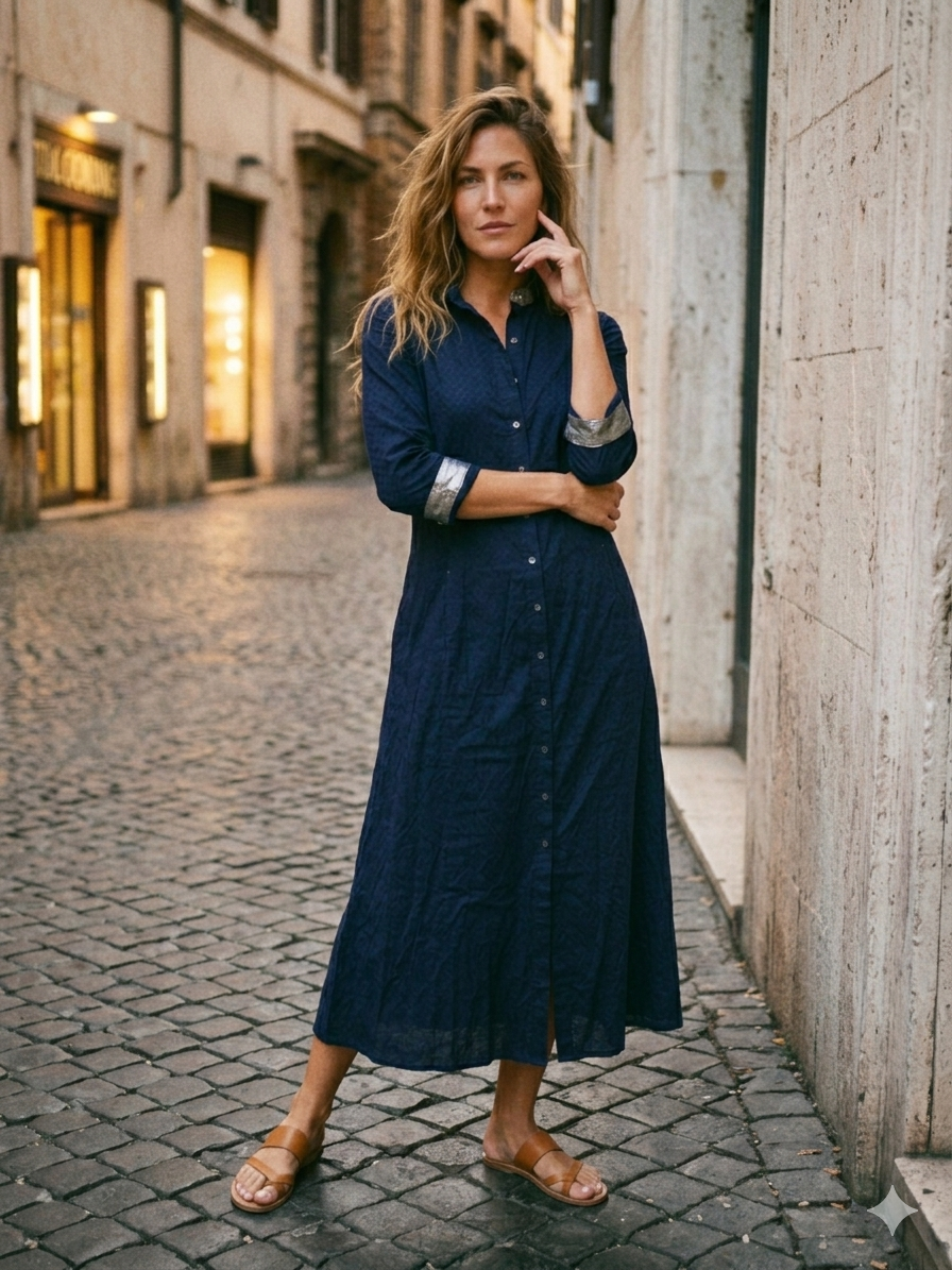 Navy Buttondown Shirt Dress | Corn Fabric | Moon N Lotus