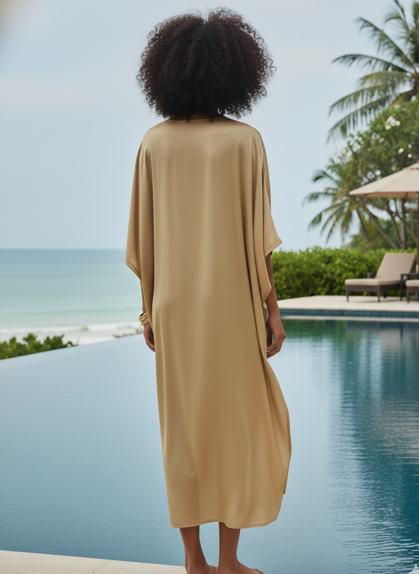 Mid Kaftan I Rose Fabric I Gold | Moon N Lotus