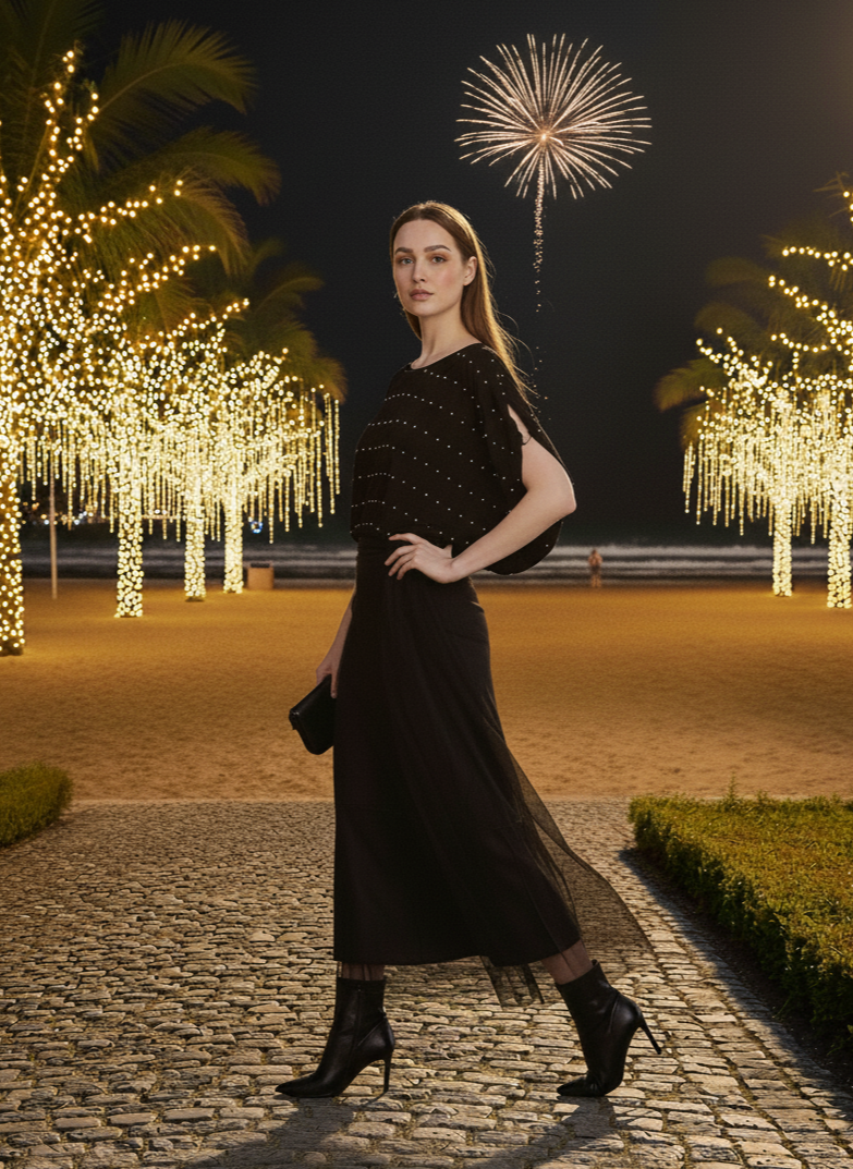 Circle Top I Rose Fabric I Black I Polka I Moon N Lotus