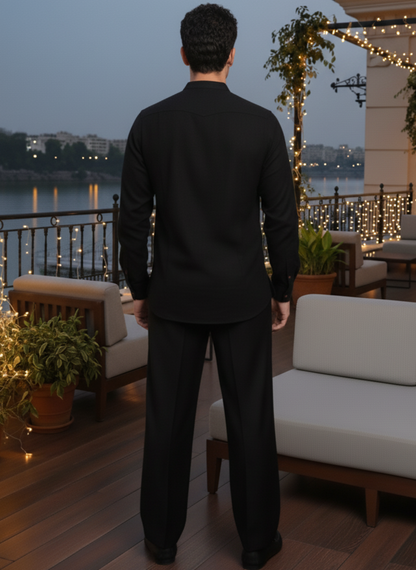 Asian Collar Shirt I Orange Fabric I Black Shirt I Moon N Lotus