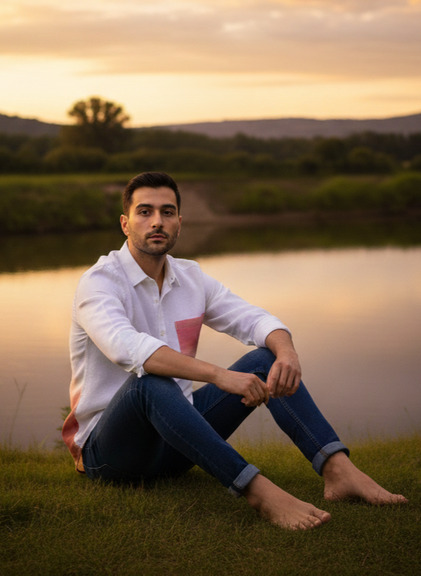 Sunrise Printed Shirt I Bamboo I White I Moon N Lotus