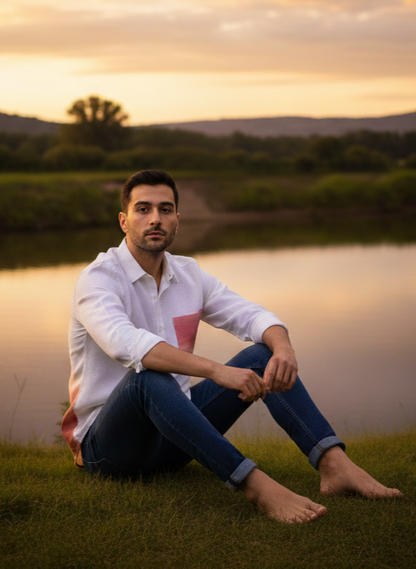 Sunrise Printed Shirt I Bamboo I White I Moon N Lotus