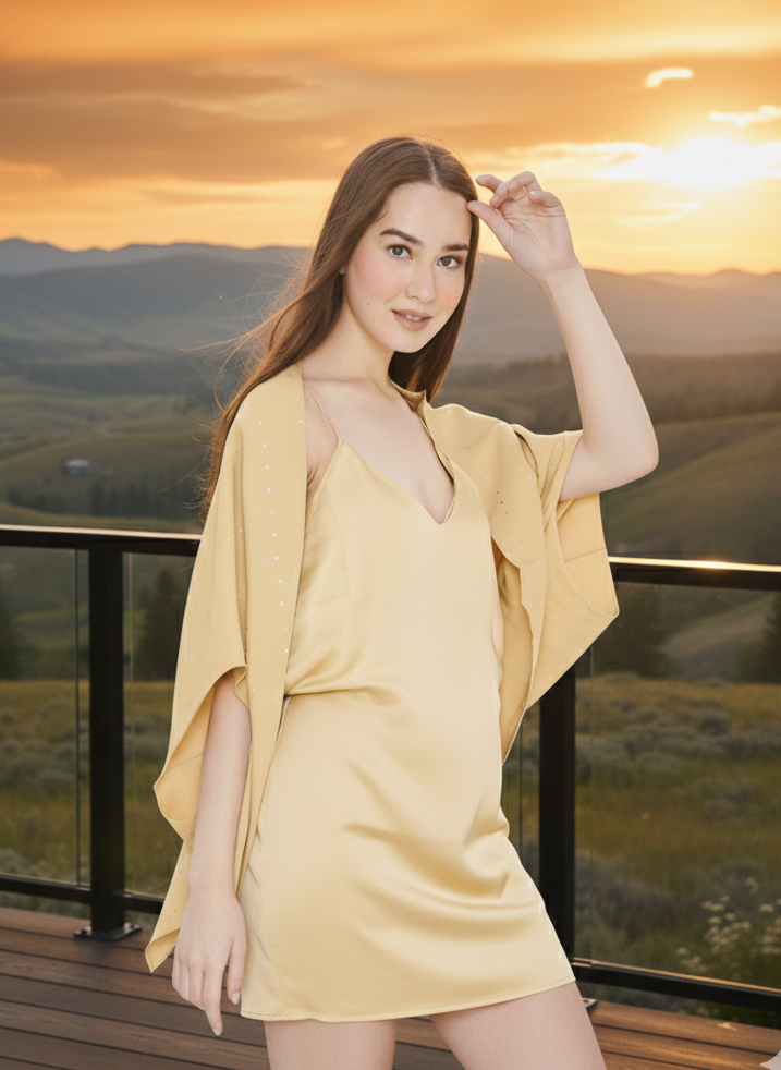 Reversible Shrug I Orange Fabric I Gold I Plain & Polka | Moon N Lotus