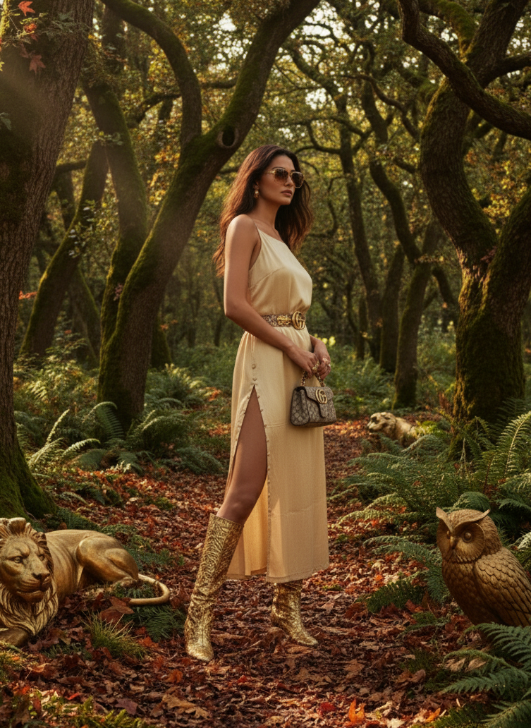 Loop dress I Rose Fabric I Gold I Moon N Lotus