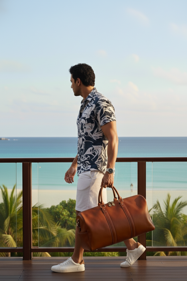 Hawaiian Shirt I  Rose Fabric I Navy I Moon N Lotus