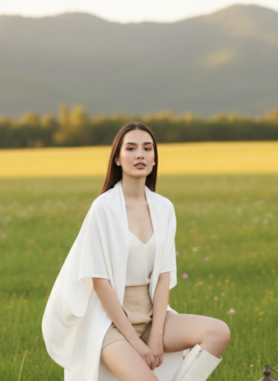 Reversable Shrug I Bamboo Fabric  I White I Moon N Lotus