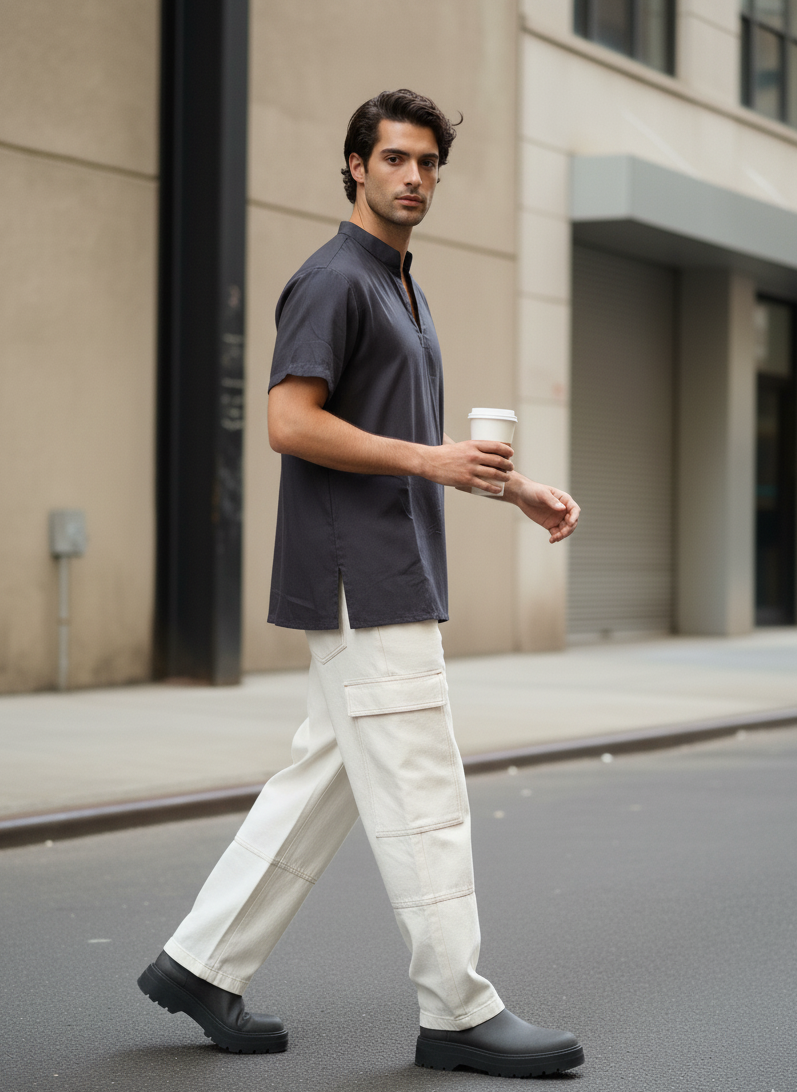 Kurta T-shirt | Bamboo Fabric | Black | Moon N Lotus