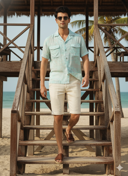 Hawaiian Shirt I  Rose Fabric I Mint I Moon N Lotus