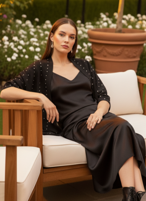 Reversible Shrug I Rose Fabric I Black I Plain & Polka | Moon N Lotus