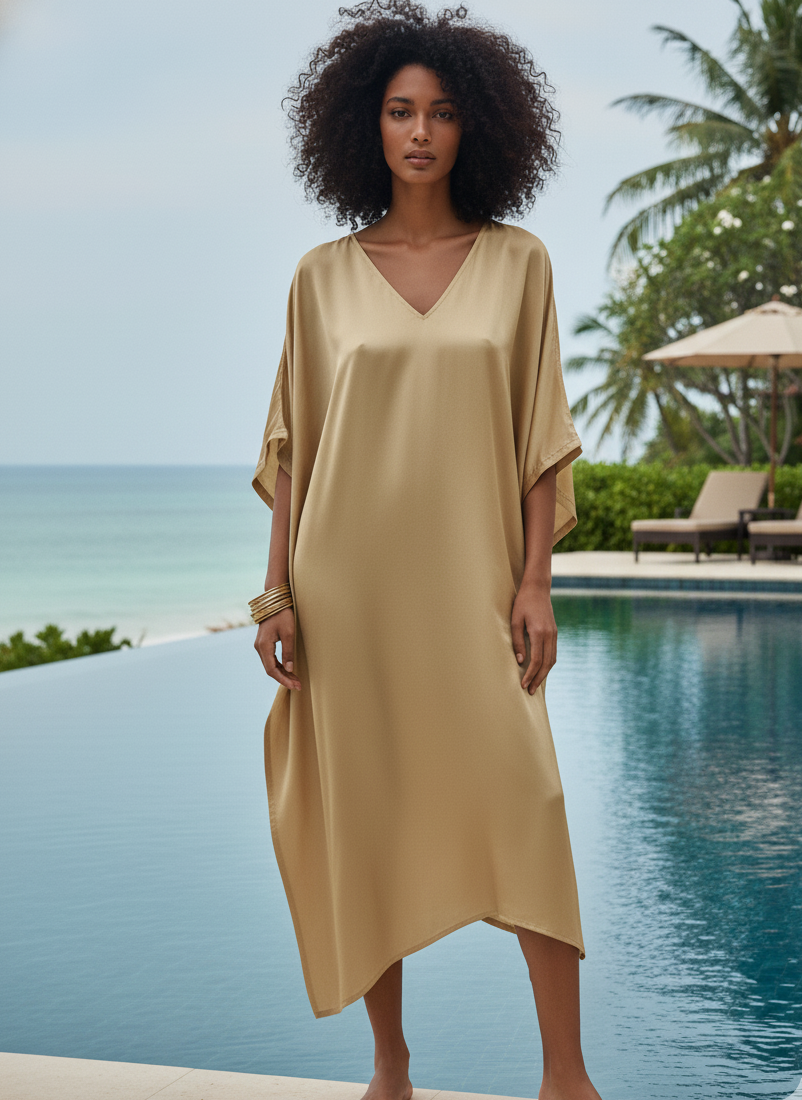 Mid Kaftan I Rose Fabric I Gold | Moon N Lotus