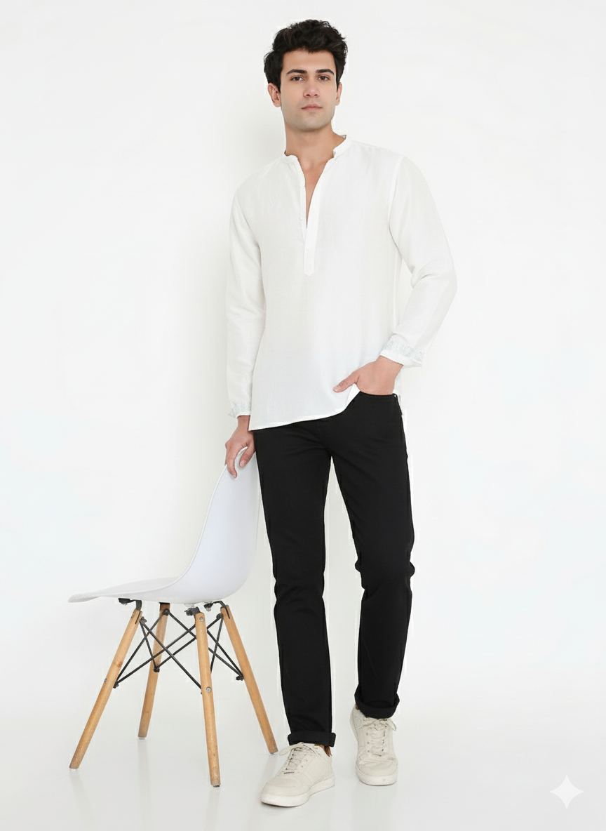 Kurta Shirt I Bamboo fabric I white I Moon N Lotus