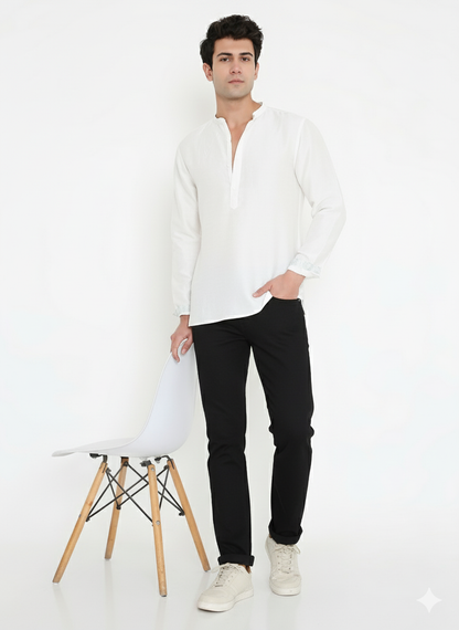 Kurta Shirt I Bamboo fabric I white I Moon N Lotus