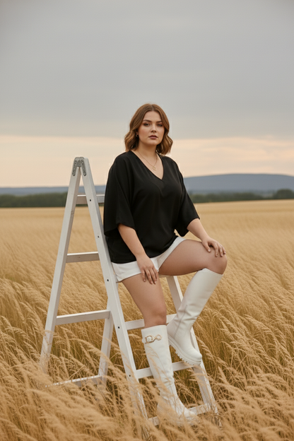 Kimono Top I Rose Fabric I Black I Moon N Lotus