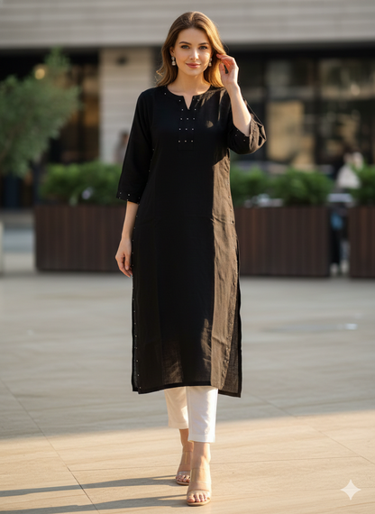 Aline kurta dress I Rose Fabric I Black I Polka | Moon N Lotus