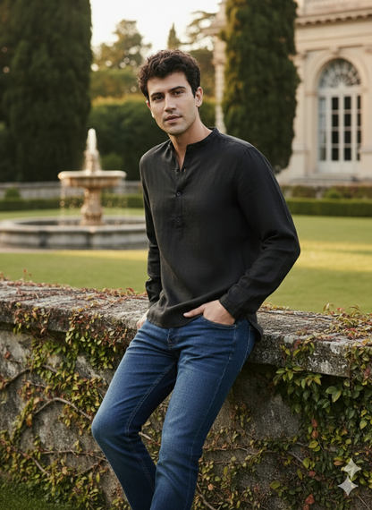 Kurta Shirt I Bamboo fabric I Black I Moon N Lotus