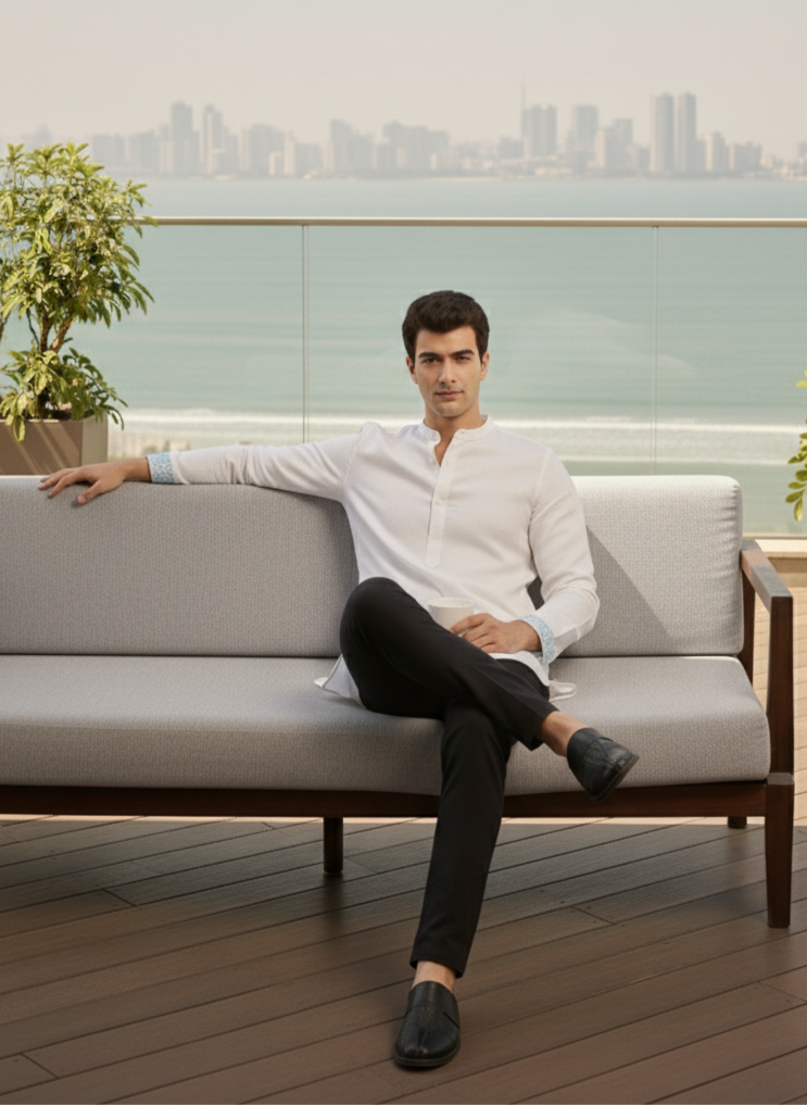 Kurta Shirt I Bamboo fabric I white I Moon N Lotus