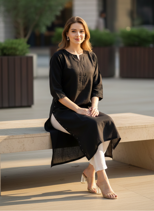 Aline kurta dress I Rose Fabric I Black I Polka | Moon N Lotus