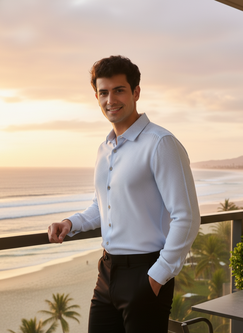 Slim Fit Shirt I Orange Fabric I Blue I Moon N Lotus