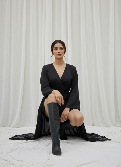 High Low Kimono Wrap I Rose Fabric I Black I Floral Foil | Moon N Lotus