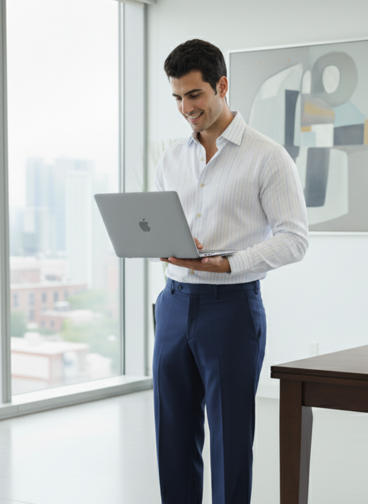 Slim Fit Shirt I Cotton Hemp Fabric I Stripe I Moon N Lotus