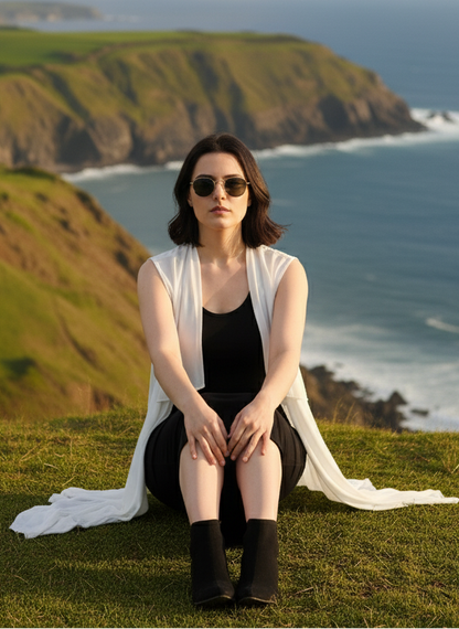 Sleveless Shrug I Orange Fabric I White | Moon N Lotus