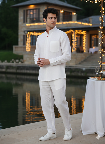 Asian Collar Shirt I 100% Hemp Fabric I White Shirt I Moon N Lotus