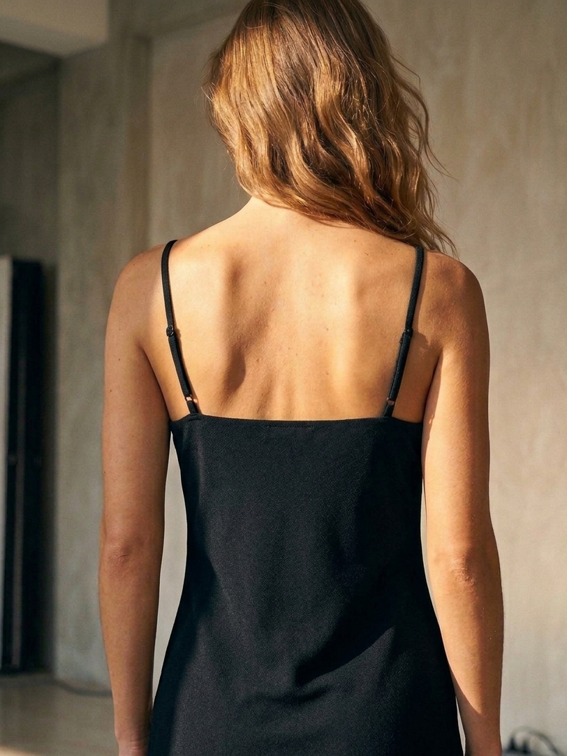 Black Straight Slip Dress | Rose Fabric | Moon N Lotus
