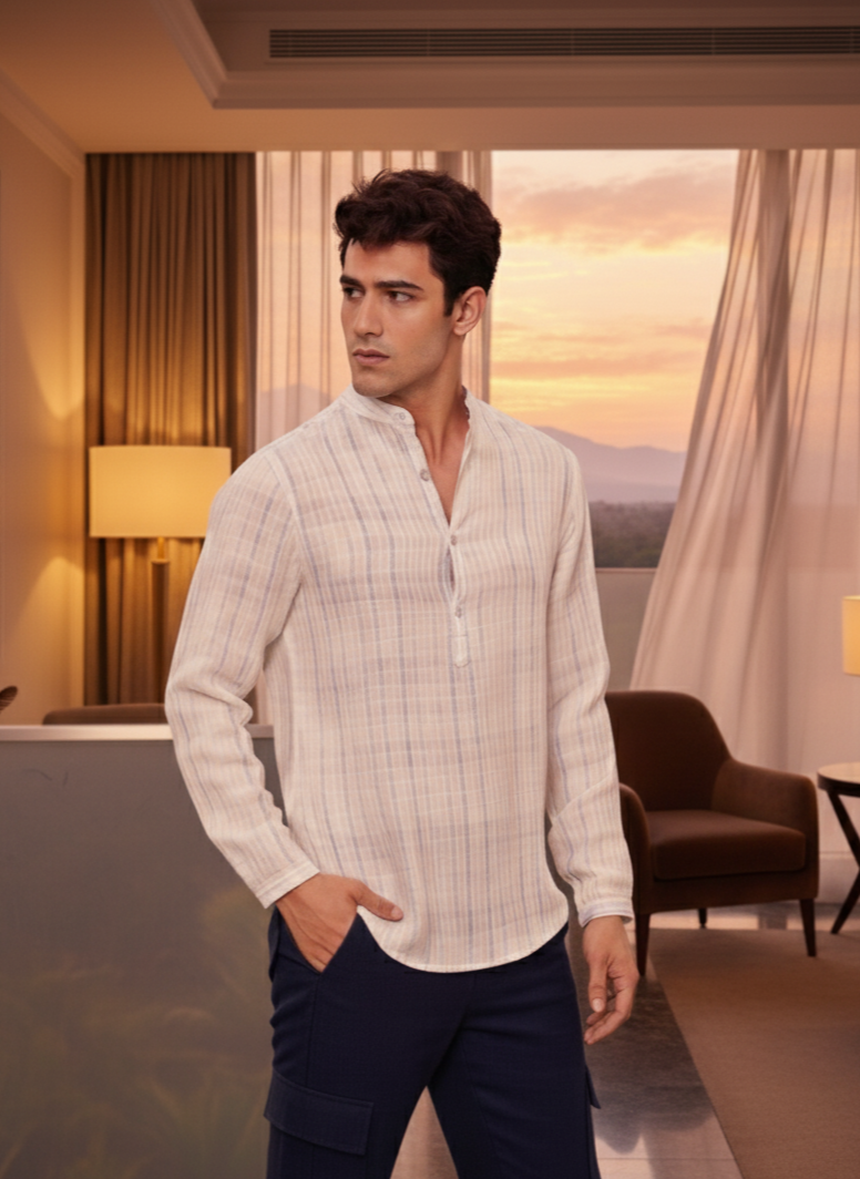 Printed Kurta I Bamboo fabric  I Stripe I Moon N Lotus