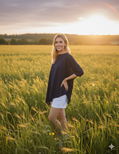 Assymetrical Top I Corn Fabric I Navy I Moon N Lotus