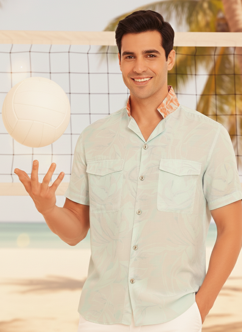 Hawaiian Shirt I  Rose Fabric I Mint I Moon N Lotus