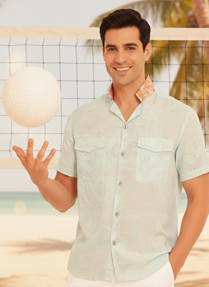 Hawaiian Shirt I  Rose Fabric I Mint I Moon N Lotus