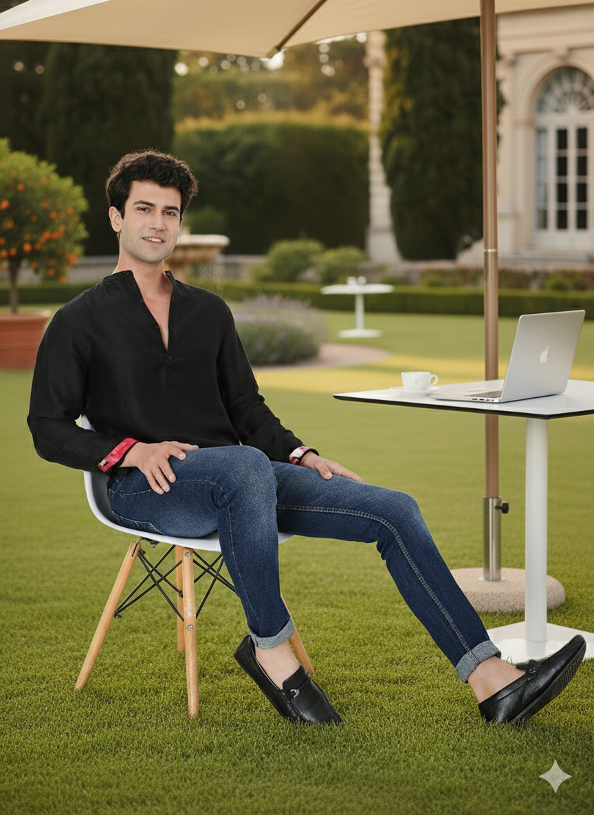 Kurta Shirt I Bamboo fabric I Black I Moon N Lotus