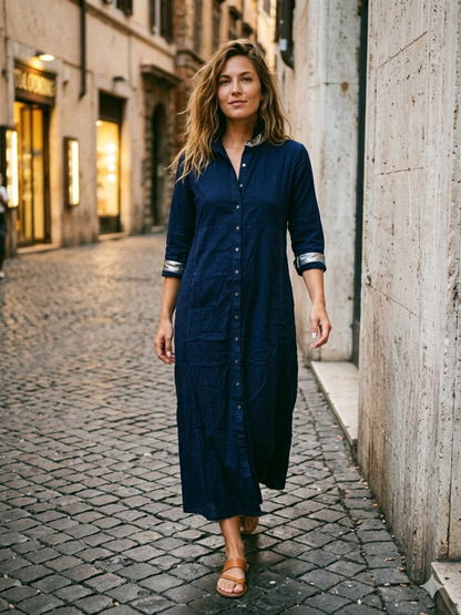 Navy Buttondown Shirt Dress | Corn Fabric | Moon N Lotus