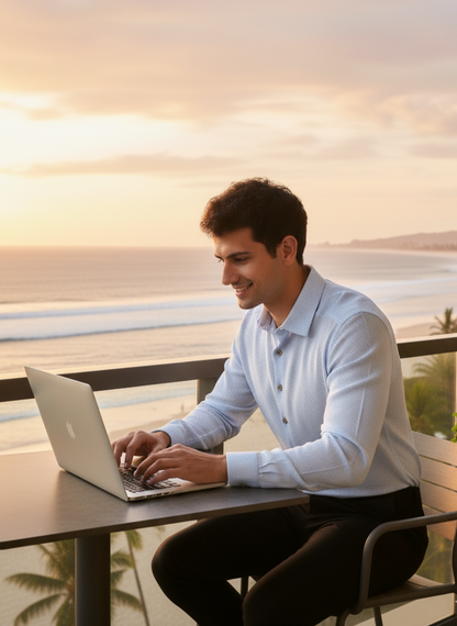 Slim Fit Shirt I Orange Fabric I Blue I Moon N Lotus