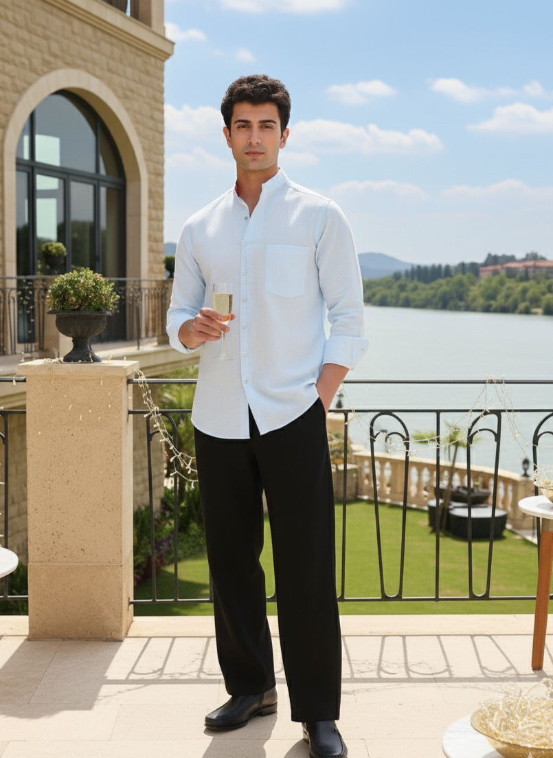 Asian Collar Shirt I Cotton Hemp Fabric I Blue Shirt I Moon N Lotus